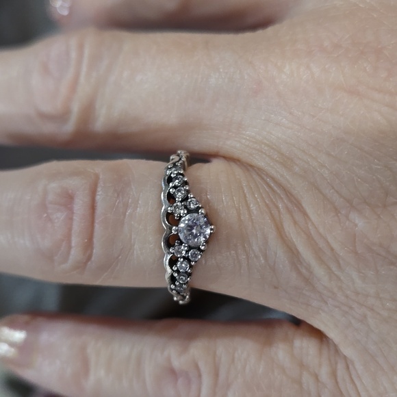Pandora Authentic Pandora Sterling Silver Fairytale Tiara Wishbone Ring CZ SZ 6 - Picture 6 of 10